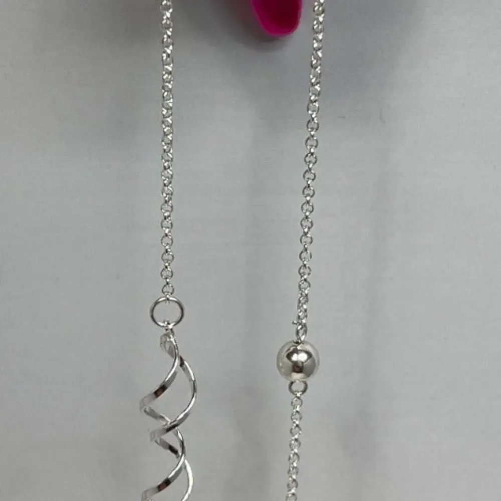 George Essentials Silver Tone Swirl & Bead Long Necklace 26” + 3” Extender Hypoa